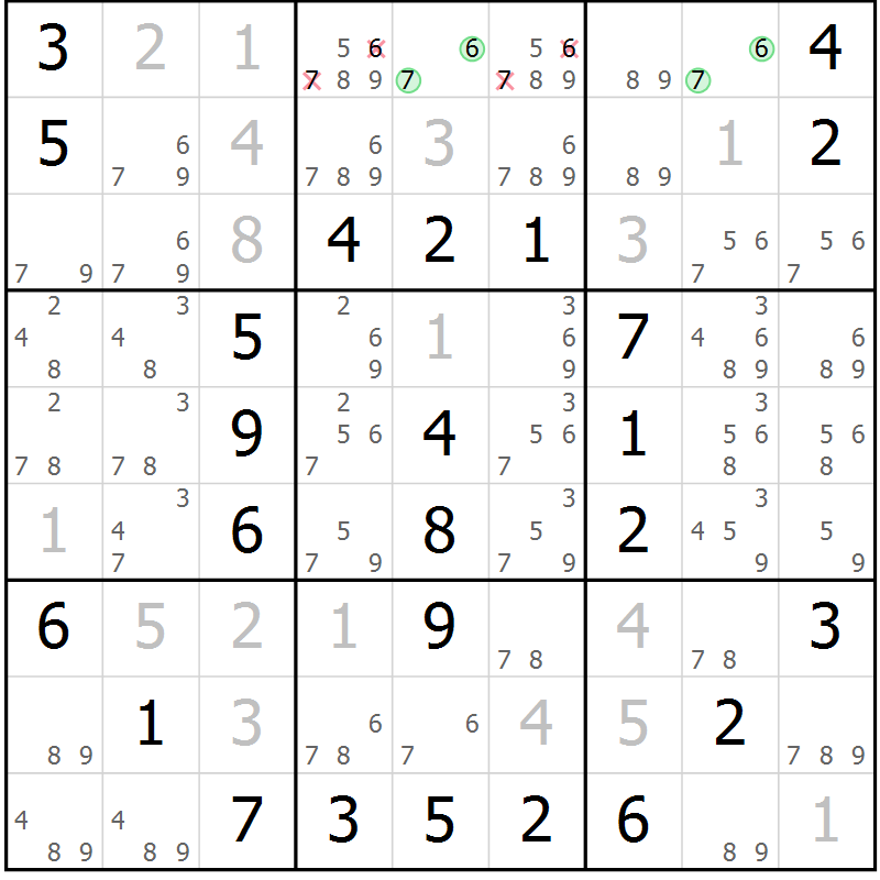 Position des candidats pour la solution de la Gr 28 page 31 du magazine de sudoku Virtuose n° 106