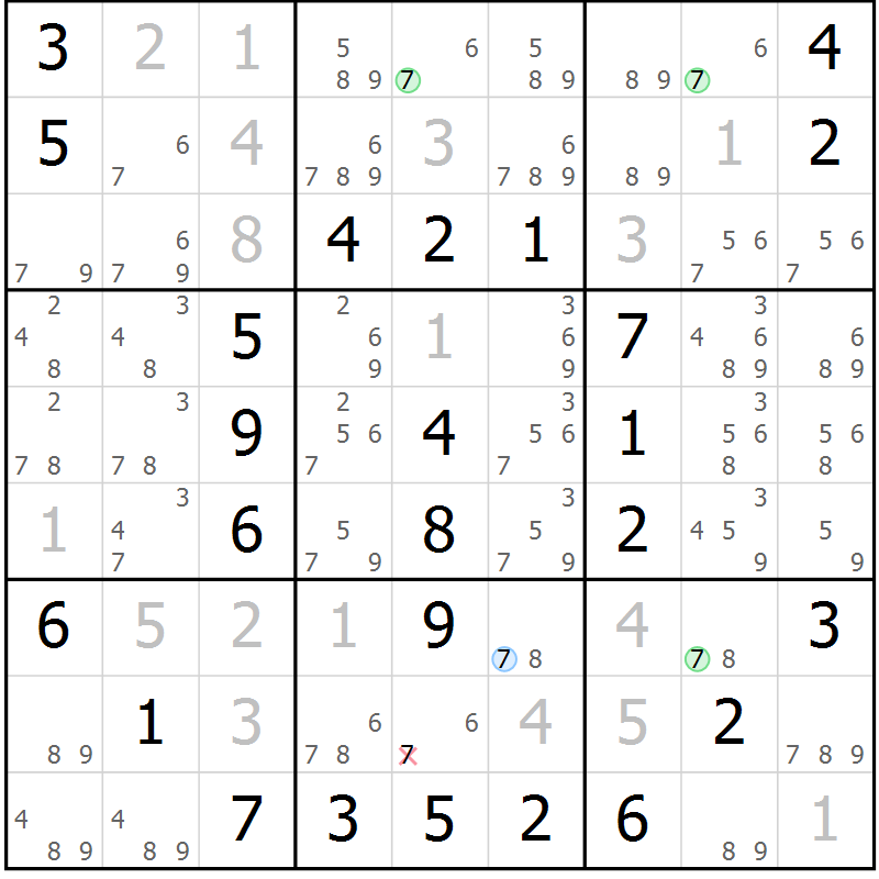 Position des candidats pour la solution de la Gr 28 page 31 du magazine de sudoku Virtuose n° 106