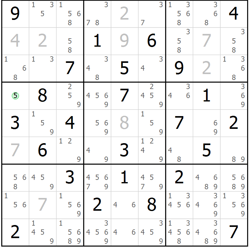 Position des candidats pour la solution de la Gr 29 page 32 du magazine de sudoku Virtuose n° 106