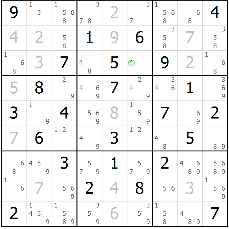 Position des candidats pour la solution de la Gr 29 page 32 du magazine de sudoku Virtuose n° 106