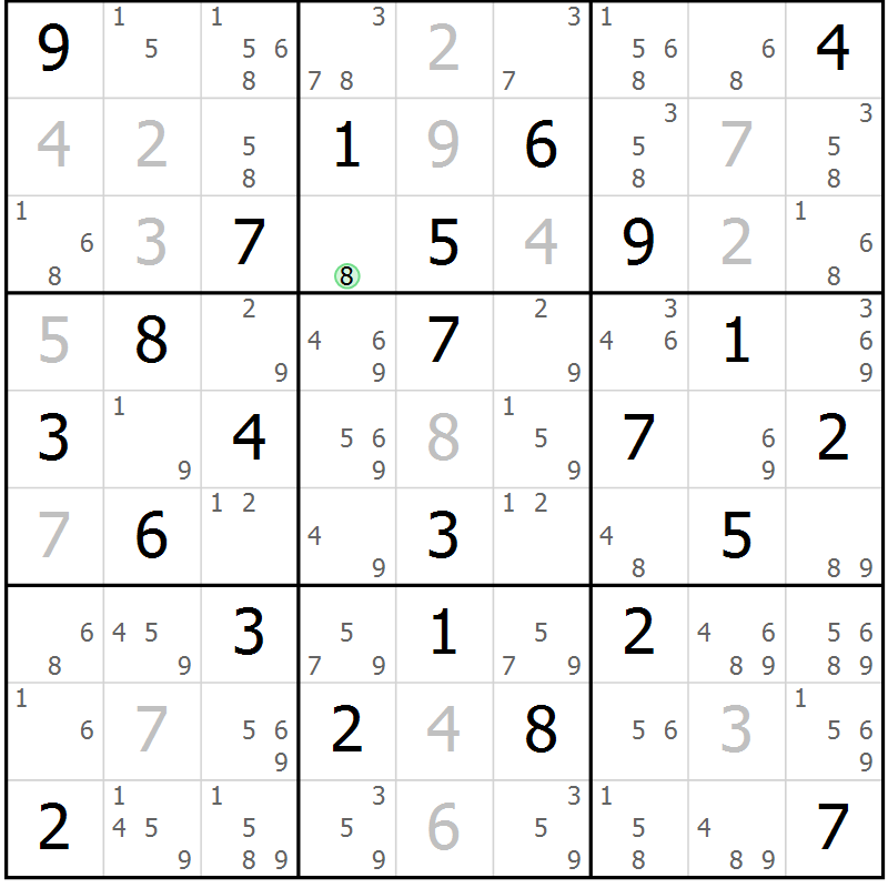 Position des candidats pour la solution de la Gr 29 page 32 du magazine de sudoku Virtuose n° 106