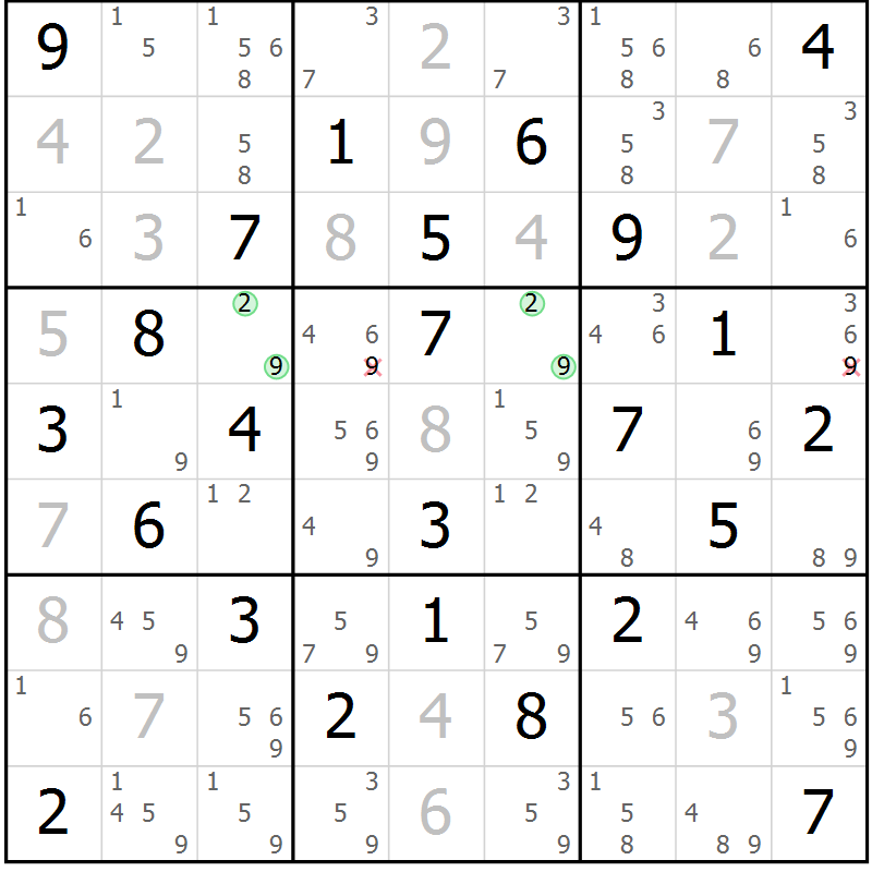 Position des candidats pour la solution de la Gr 29 page 32 du magazine de sudoku Virtuose n° 106