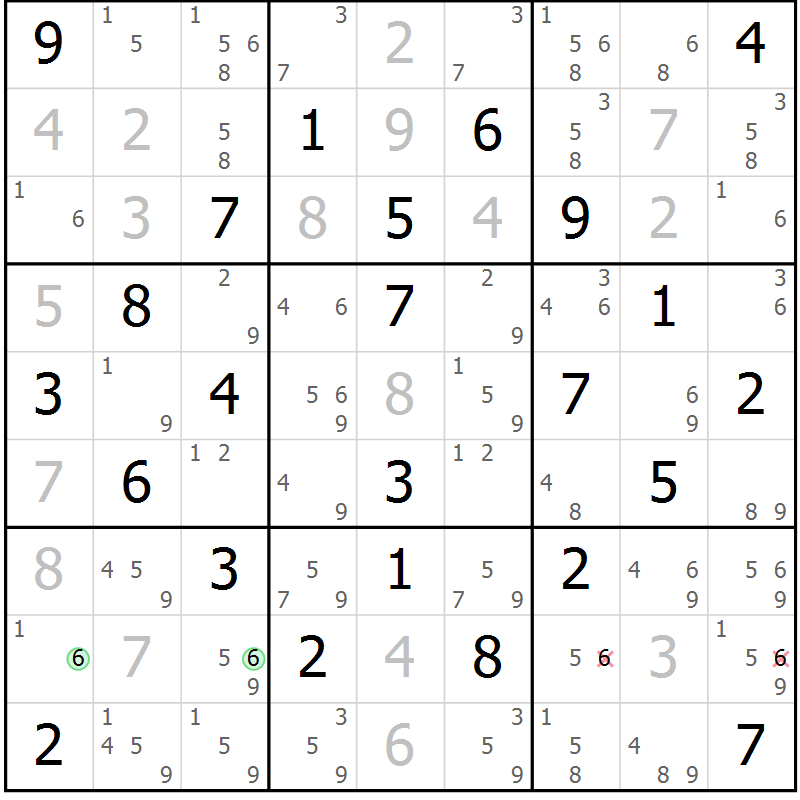 Position des candidats pour la solution de la Gr 29 page 32 du magazine de sudoku Virtuose n° 106