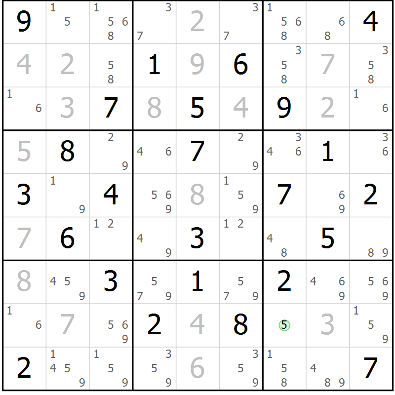 Position des candidats pour la solution de la Gr 29 page 32 du magazine de sudoku Virtuose n° 106