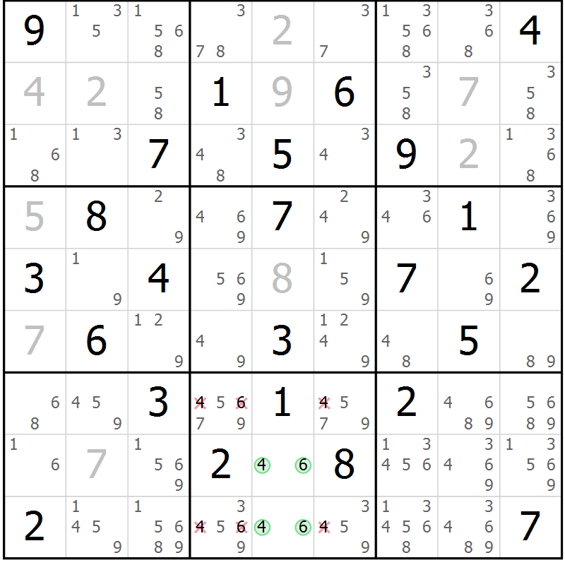 Position des candidats pour la solution de la Gr 29 page 32 du magazine de sudoku Virtuose n° 106