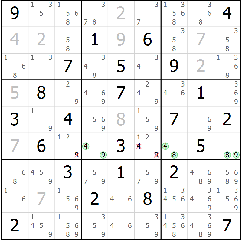 Position des candidats pour la solution de la Gr 29 page 32 du magazine de sudoku Virtuose n° 106