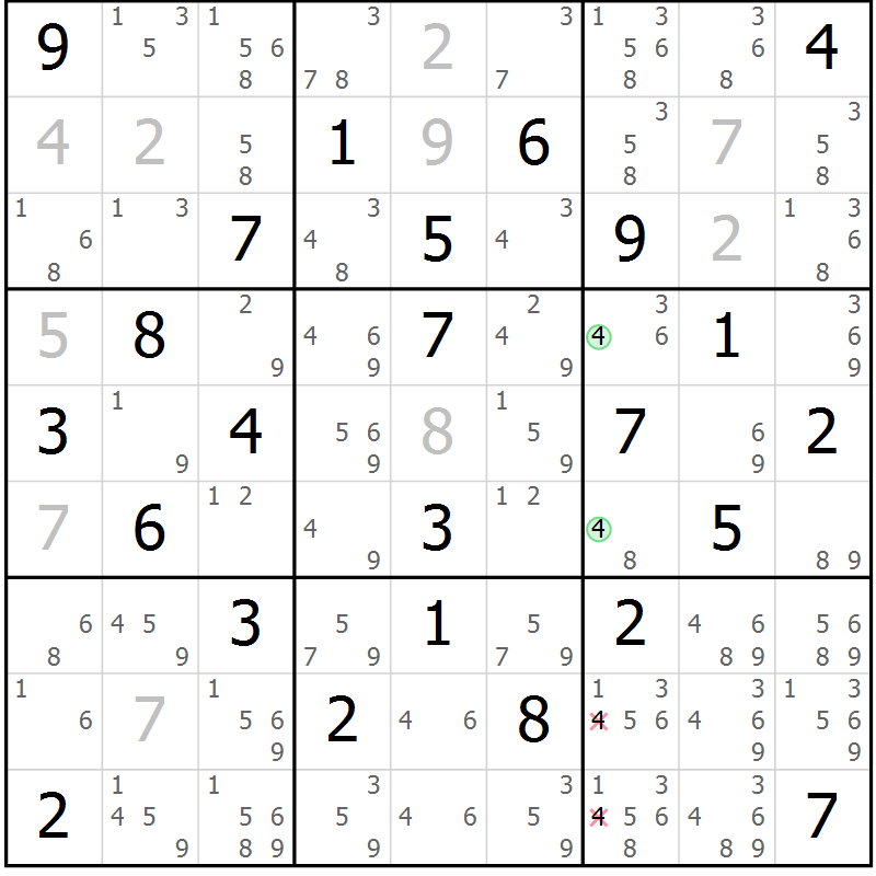Position des candidats pour la solution de la Gr 29 page 32 du magazine de sudoku Virtuose n° 106