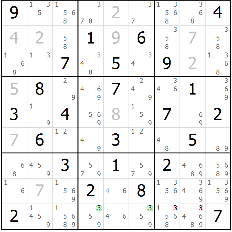 Position des candidats pour la solution de la Gr 29 page 32 du magazine de sudoku Virtuose n° 106