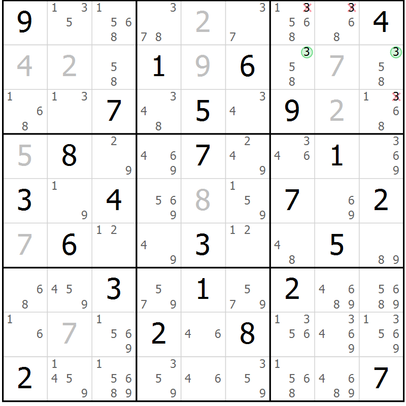 Position des candidats pour la solution de la Gr 29 page 32 du magazine de sudoku Virtuose n° 106