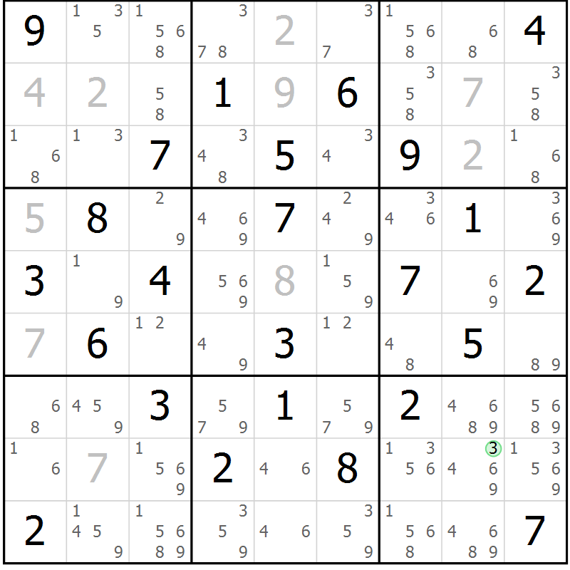 Position des candidats pour la solution de la Gr 29 page 32 du magazine de sudoku Virtuose n° 106