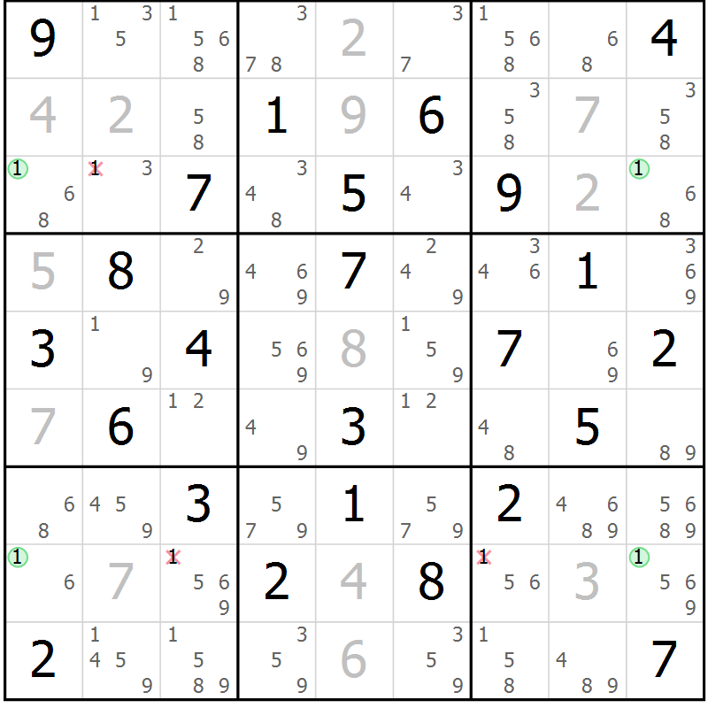 Position des candidats pour la solution de la Gr 29 page 32 du magazine de sudoku Virtuose n° 106