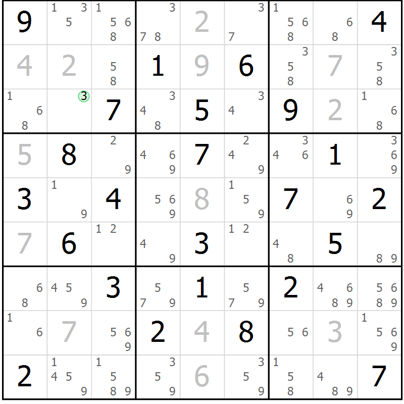 Position des candidats pour la solution de la Gr 29 page 32 du magazine de sudoku Virtuose n° 106