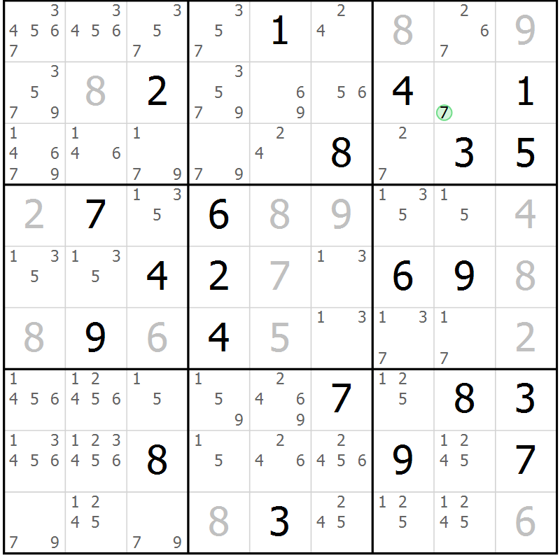 Position des candidats pour la solution de la Gr 3 page 6 du magazine de sudoku Virtuose n° 106