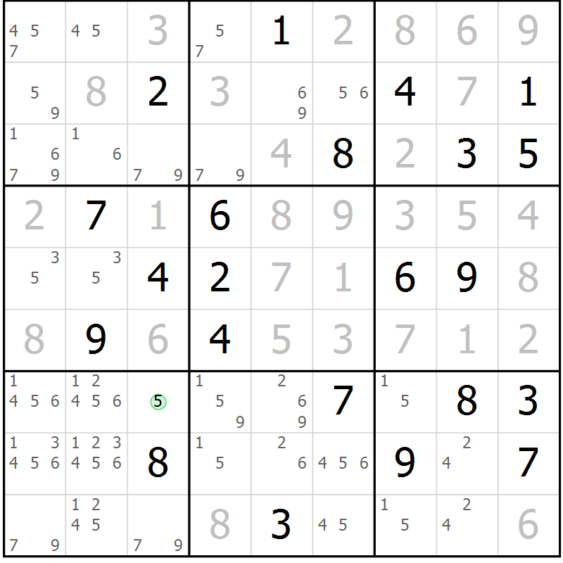 Position des candidats pour la solution de la Gr 3 page 6 du magazine de sudoku Virtuose n° 106