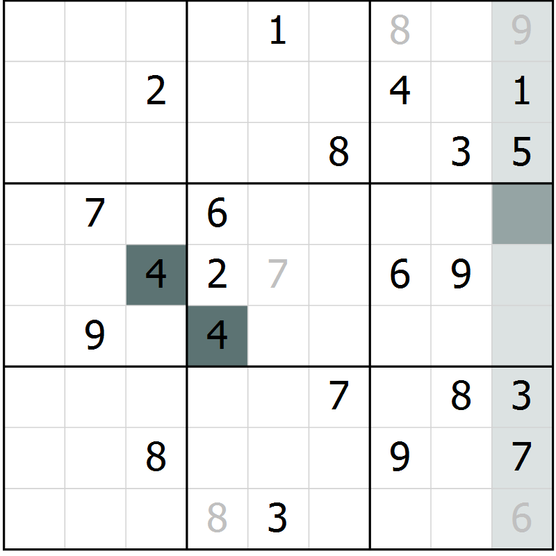 Position des candidats pour la solution de la Gr 3 page 6 du magazine de sudoku Virtuose n° 106