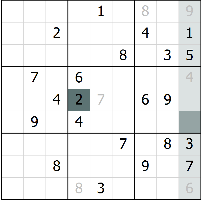 Position des candidats pour la solution de la Gr 3 page 6 du magazine de sudoku Virtuose n° 106
