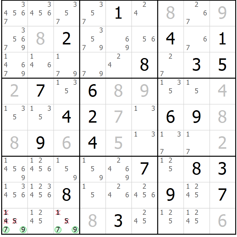 Position des candidats pour la solution de la Gr 3 page 6 du magazine de sudoku Virtuose n° 106