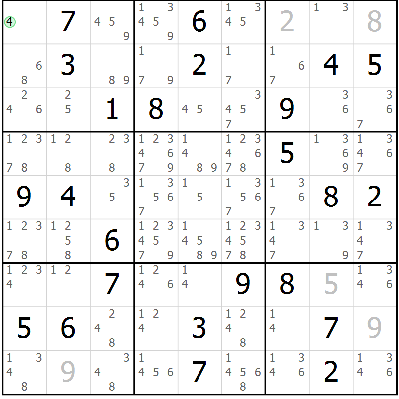 Position des candidats pour la solution de la Gr 30 page 33 du magazine de sudoku Virtuose n° 106