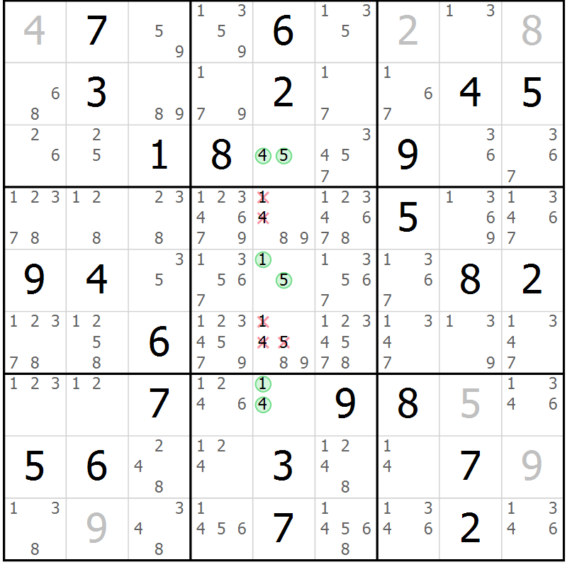 Position des candidats pour la solution de la Gr 30 page 33 du magazine de sudoku Virtuose n° 106