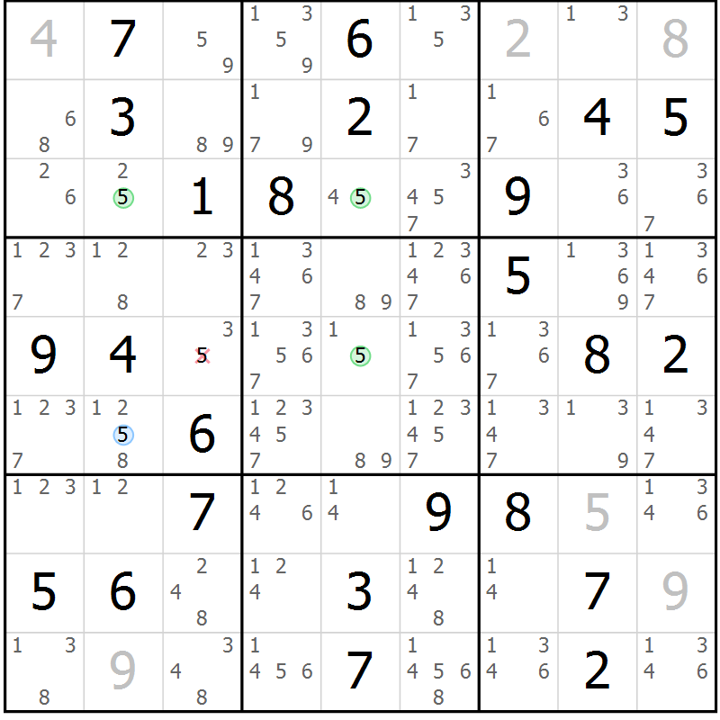 Position des candidats pour la solution de la Gr 30 page 33 du magazine de sudoku Virtuose n° 106