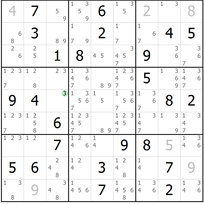 Position des candidats pour la solution de la Gr 30 page 33 du magazine de sudoku Virtuose n° 106