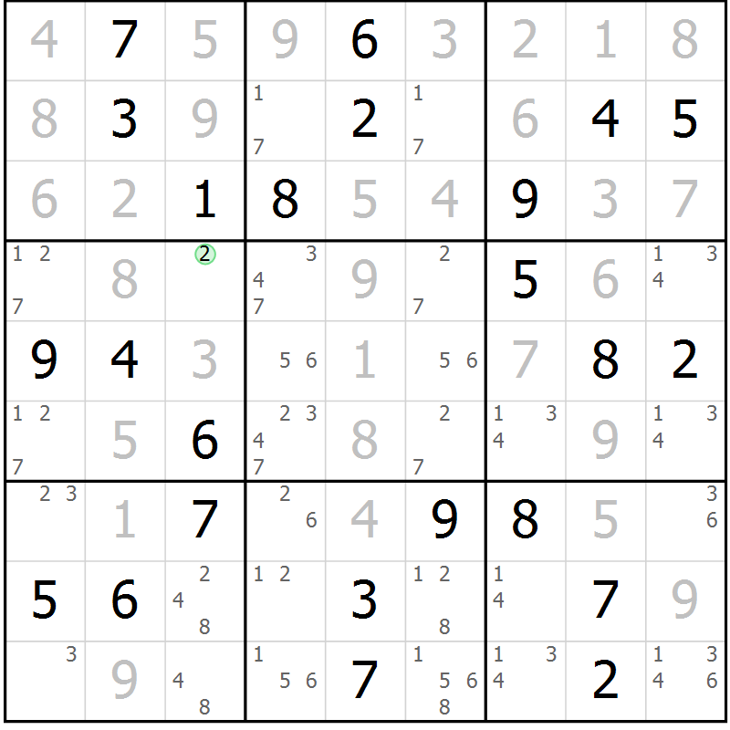 Position des candidats pour la solution de la Gr 30 page 33 du magazine de sudoku Virtuose n° 106