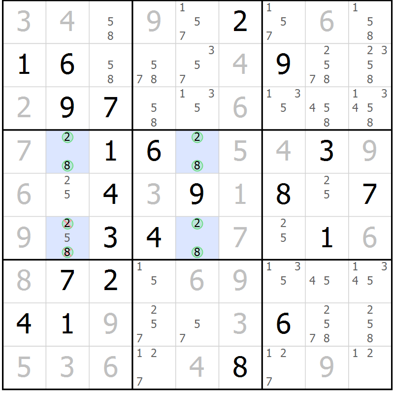 Position des candidats pour la solution de la Gr 32 page 35 du magazine de sudoku Virtuose n° 106
