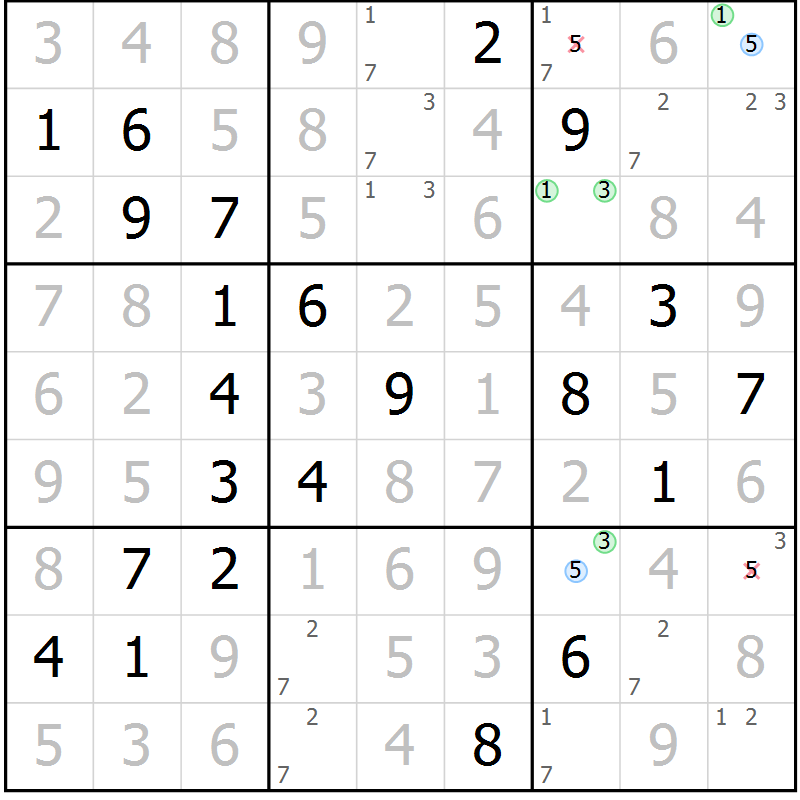 Position des candidats pour la solution de la Gr 32 page 35 du magazine de sudoku Virtuose n° 106