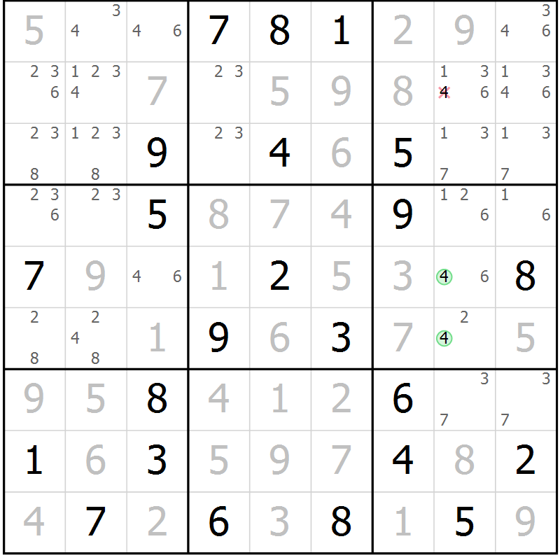 Position des candidats pour la solution de la Gr 33 page 36 du magazine de sudoku Virtuose n° 106