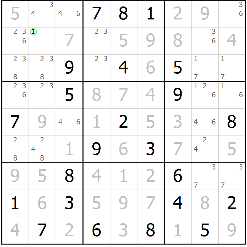 Position des candidats pour la solution de la Gr 33 page 36 du magazine de sudoku Virtuose n° 106
