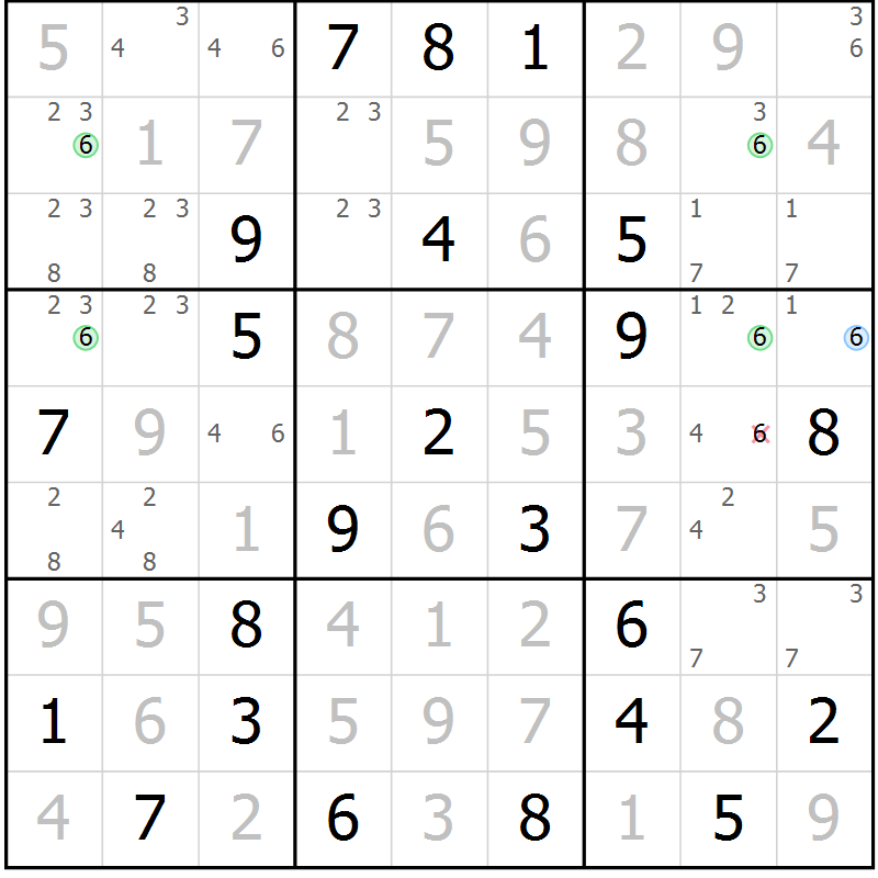 Position des candidats pour la solution de la Gr 33 page 36 du magazine de sudoku Virtuose n° 106