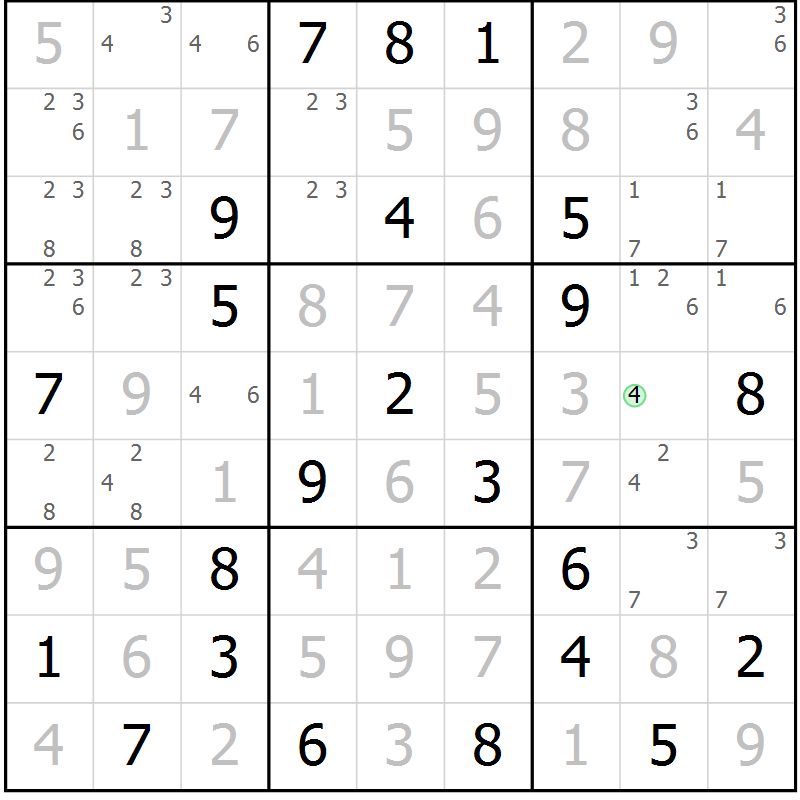 Position des candidats pour la solution de la Gr 33 page 36 du magazine de sudoku Virtuose n° 106