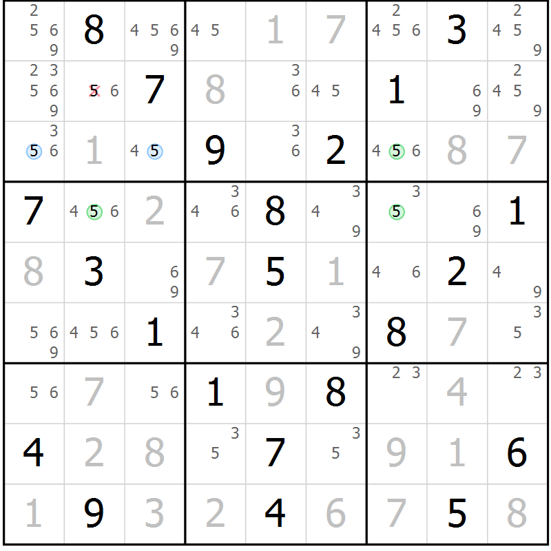 Position des candidats pour la solution de la Gr 34 page 37 du magazine de sudoku Virtuose n° 106