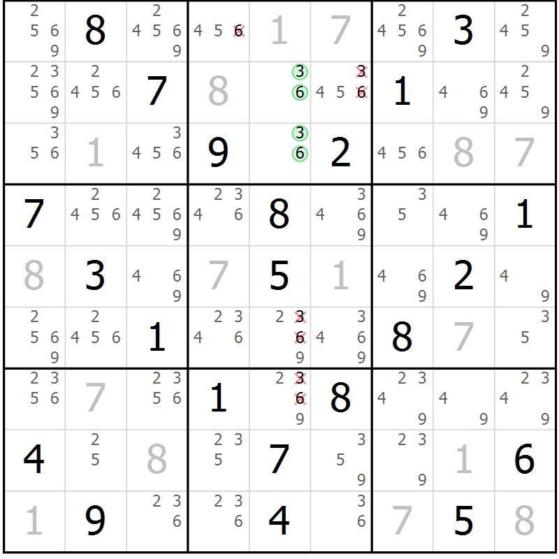 Position des candidats pour la solution de la Gr 34 page 37 du magazine de sudoku Virtuose n° 106