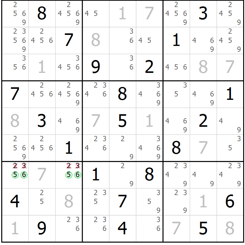 Position des candidats pour la solution de la Gr 34 page 37 du magazine de sudoku Virtuose n° 106
