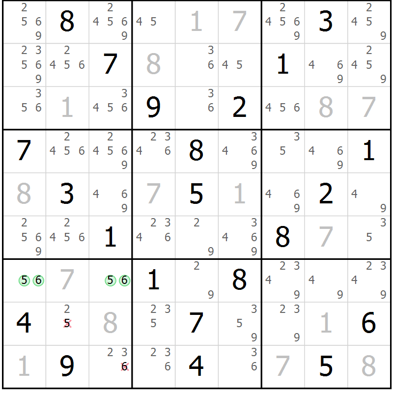 Position des candidats pour la solution de la Gr 34 page 37 du magazine de sudoku Virtuose n° 106