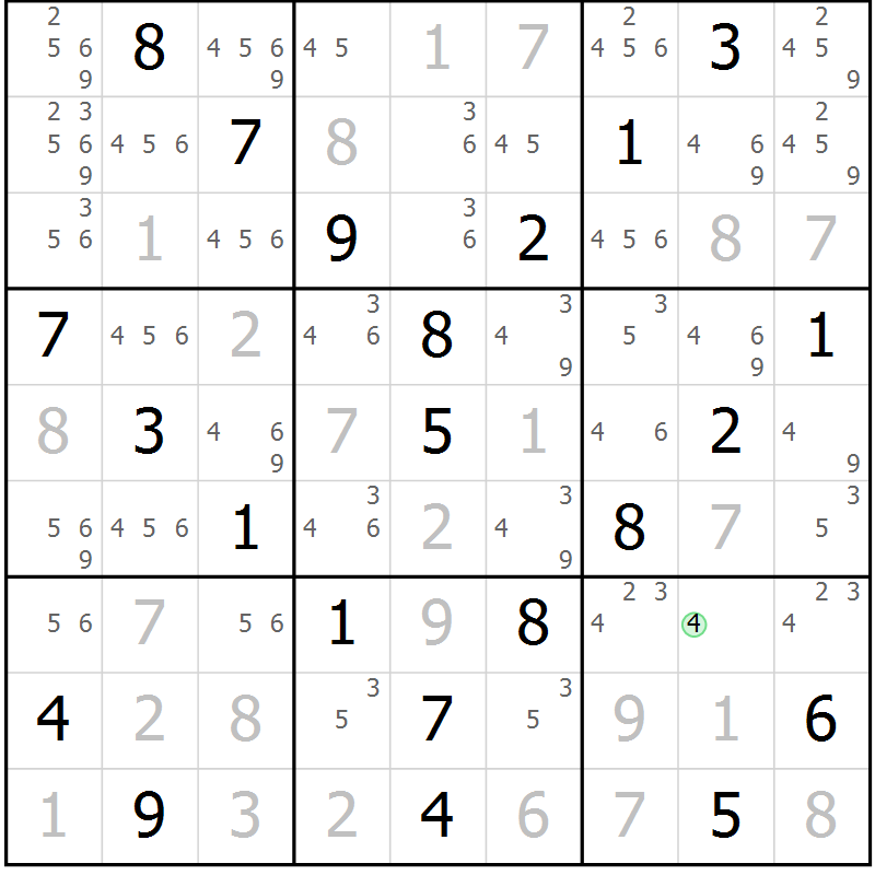 Position des candidats pour la solution de la Gr 34 page 37 du magazine de sudoku Virtuose n° 106