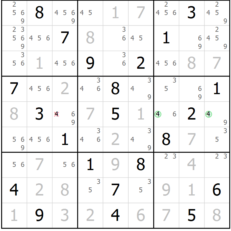 Position des candidats pour la solution de la Gr 34 page 37 du magazine de sudoku Virtuose n° 106