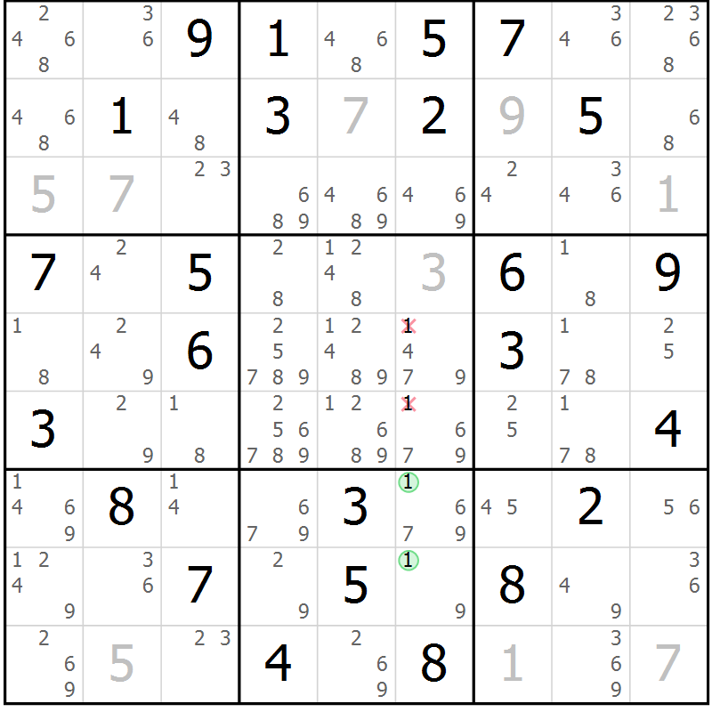 Position des candidats pour la solution de la Gr 35 page 38 du magazine de sudoku Virtuose n° 106