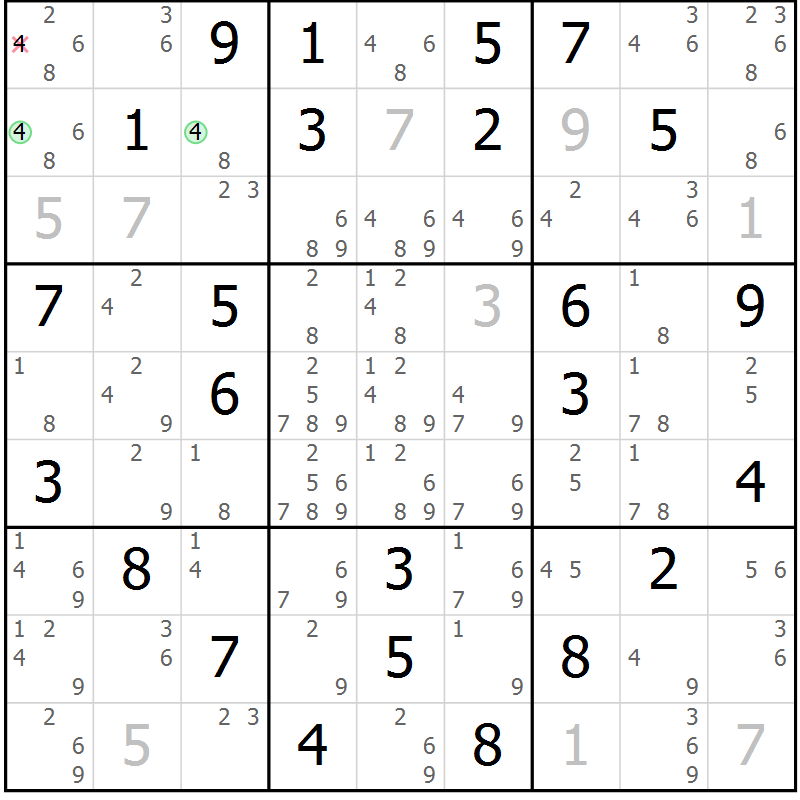 Position des candidats pour la solution de la Gr 35 page 38 du magazine de sudoku Virtuose n° 106