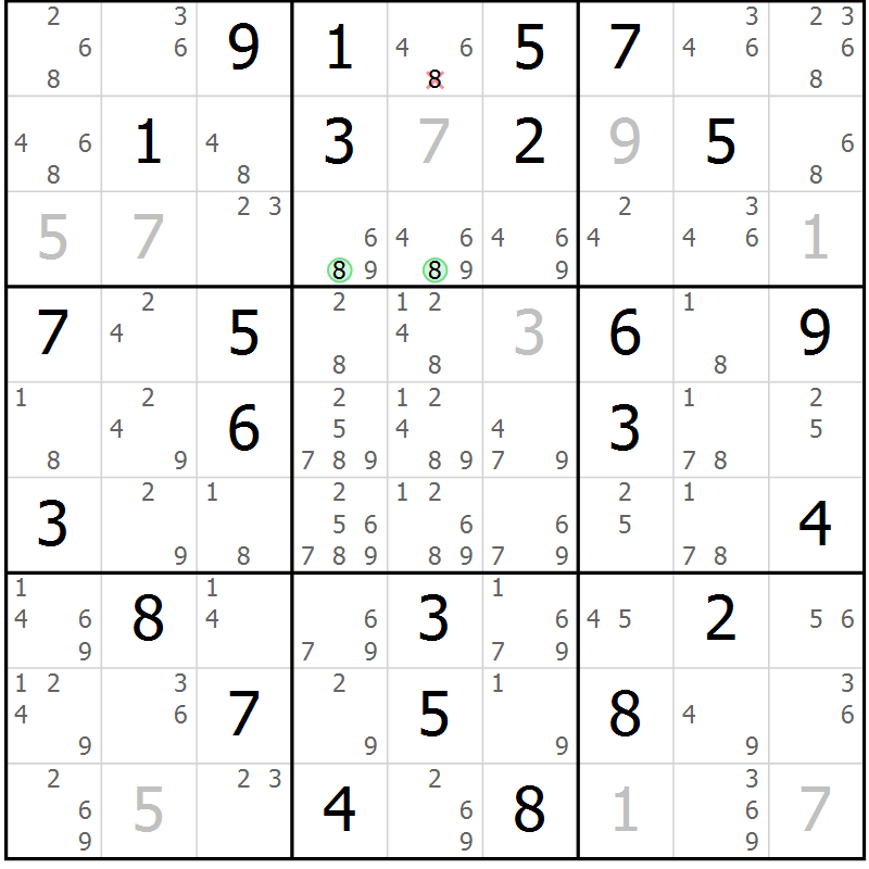 Position des candidats pour la solution de la Gr 35 page 38 du magazine de sudoku Virtuose n° 106