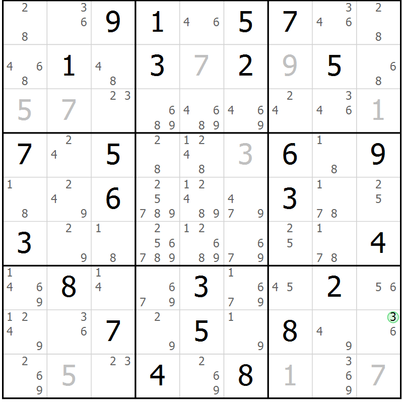 Position des candidats pour la solution de la Gr 35 page 38 du magazine de sudoku Virtuose n° 106