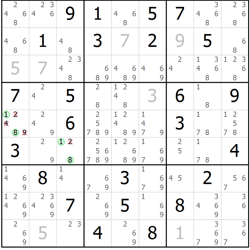 Position des candidats pour la solution de la Gr 35 page 38 du magazine de sudoku Virtuose n° 106
