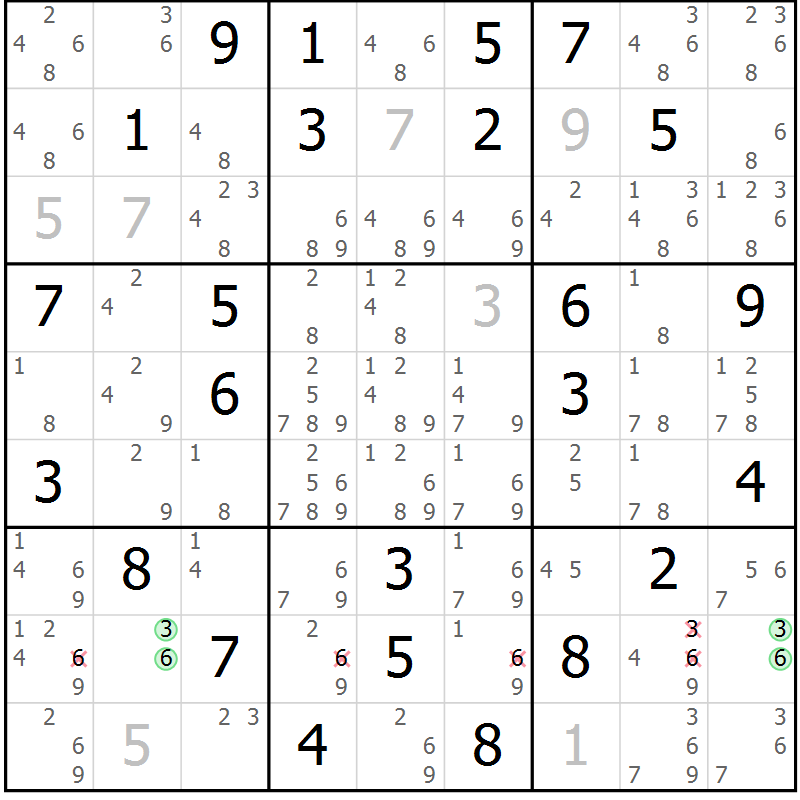 Position des candidats pour la solution de la Gr 35 page 38 du magazine de sudoku Virtuose n° 106