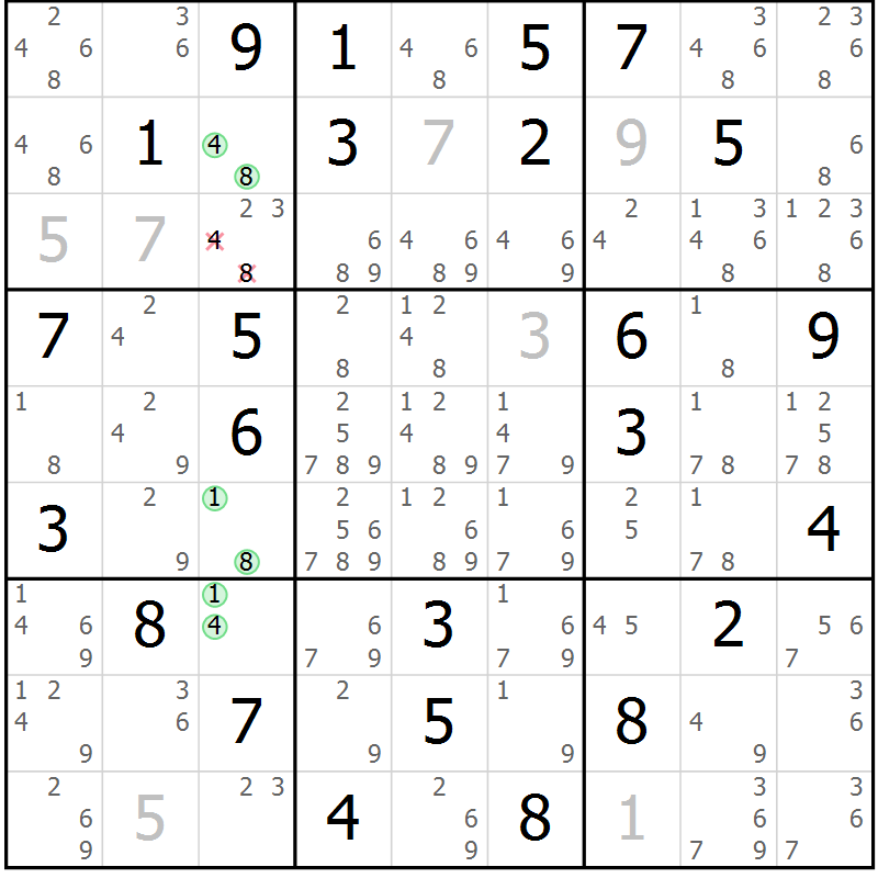 Position des candidats pour la solution de la Gr 35 page 38 du magazine de sudoku Virtuose n° 106
