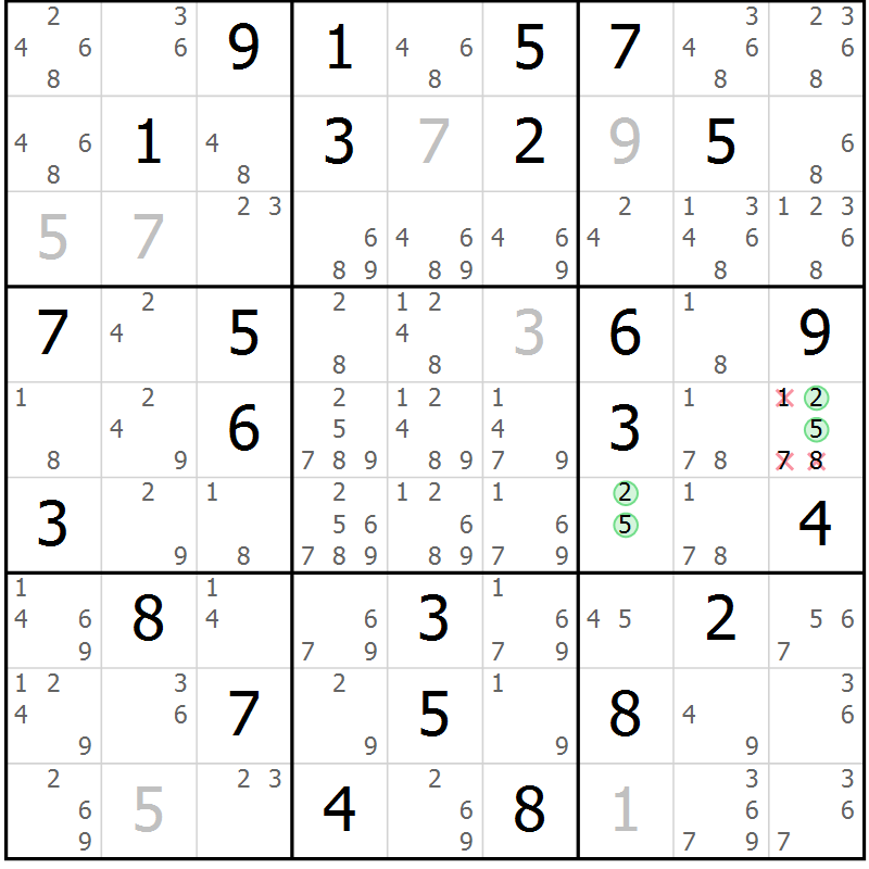 Position des candidats pour la solution de la Gr 35 page 38 du magazine de sudoku Virtuose n° 106