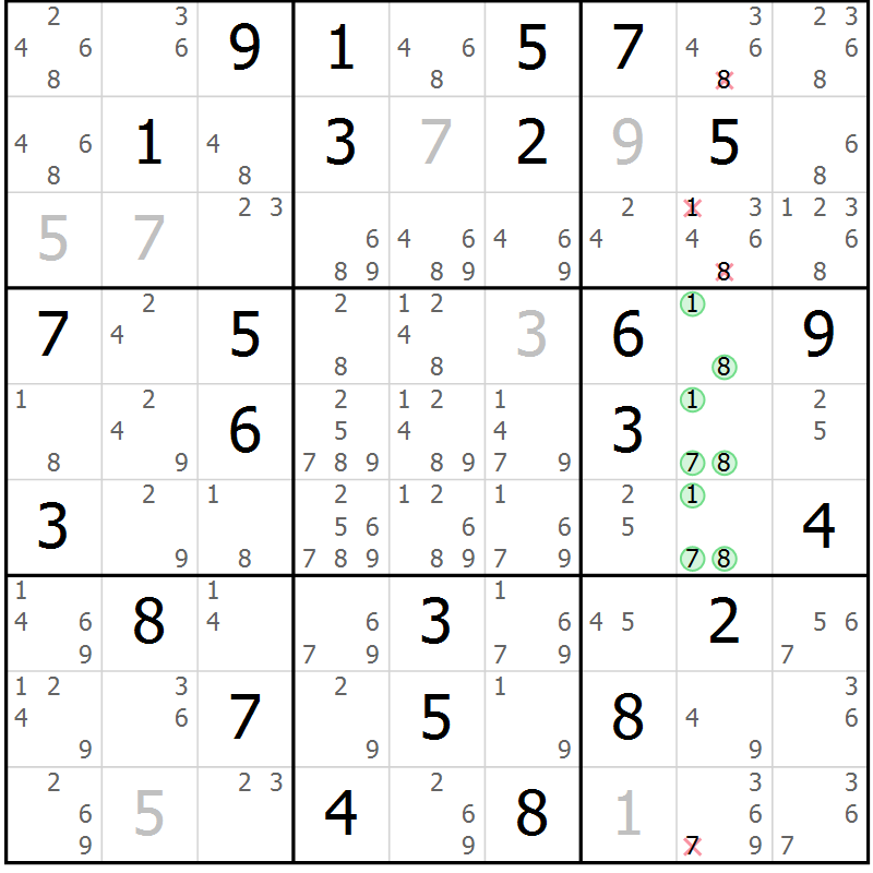 Position des candidats pour la solution de la Gr 35 page 38 du magazine de sudoku Virtuose n° 106