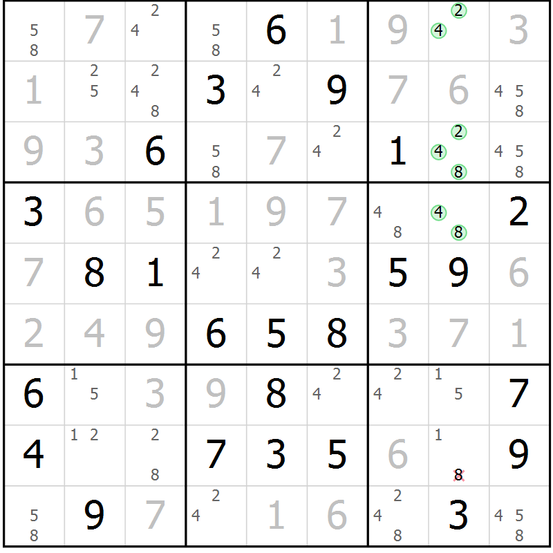 Position des candidats pour la solution de la Gr 36 page 39 du magazine de sudoku Virtuose n° 106