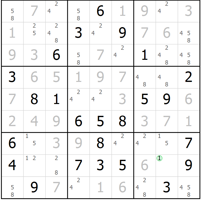 Position des candidats pour la solution de la Gr 36 page 39 du magazine de sudoku Virtuose n° 106