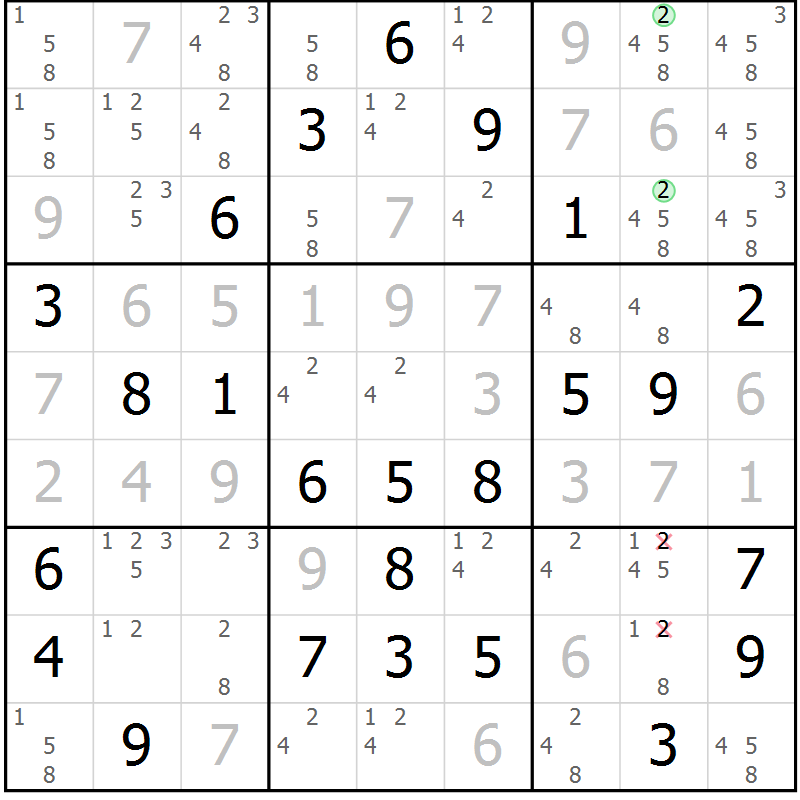 Position des candidats pour la solution de la Gr 36 page 39 du magazine de sudoku Virtuose n° 106